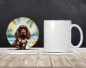 Cocker Spaniel Luau Large Sandstone Coasters Pack of 4 Absorbent Round Coasters Decor Gifts for Men or Women, 4 in, Multicolor