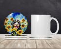Bernedoodle in Sunflowers Large Sandstone Coasters Pack of 4 Absorbent Round Coasters Decor Gifts for Men or Women, 4 in, Multicolor
