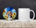 Beagle in Sunflowers Large Sandstone Coasters Pack of 4 Absorbent Round Coasters Decor Gifts for Men or Women, 4 in, Multicolor
