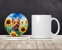 Australian Terrier in Sunflowers Large Sandstone Coasters Pack of 4 Absorbent Round Coasters Decor Gifts for Men or Women, 4 in, Multicolor
