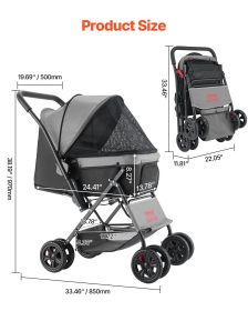 VEVOR Pet Stroller, 44 lbs Weight Capacity, Foldable Dog Stroller Cart, 4 Wheels Stroller with Mesh Windows & Reversible Handle