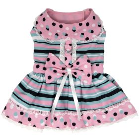Dots & Stripes Harness Dress (Color: Pink & Teal, size: X-Small)